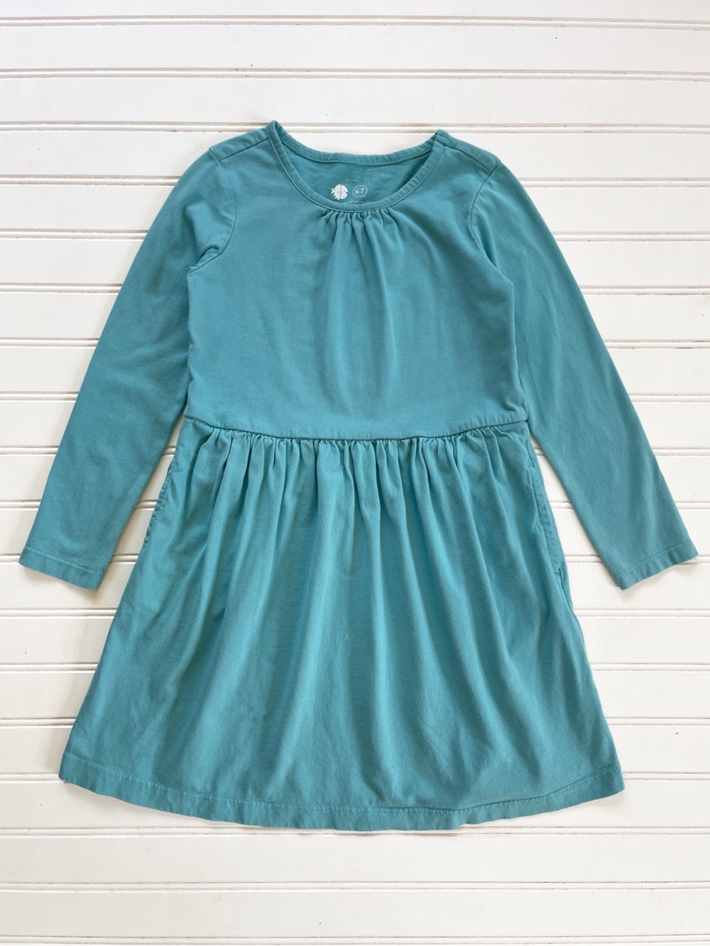 MAISONETTE PRIMARY VGUC Dusty Teal Cotton Long Sleeve Dress